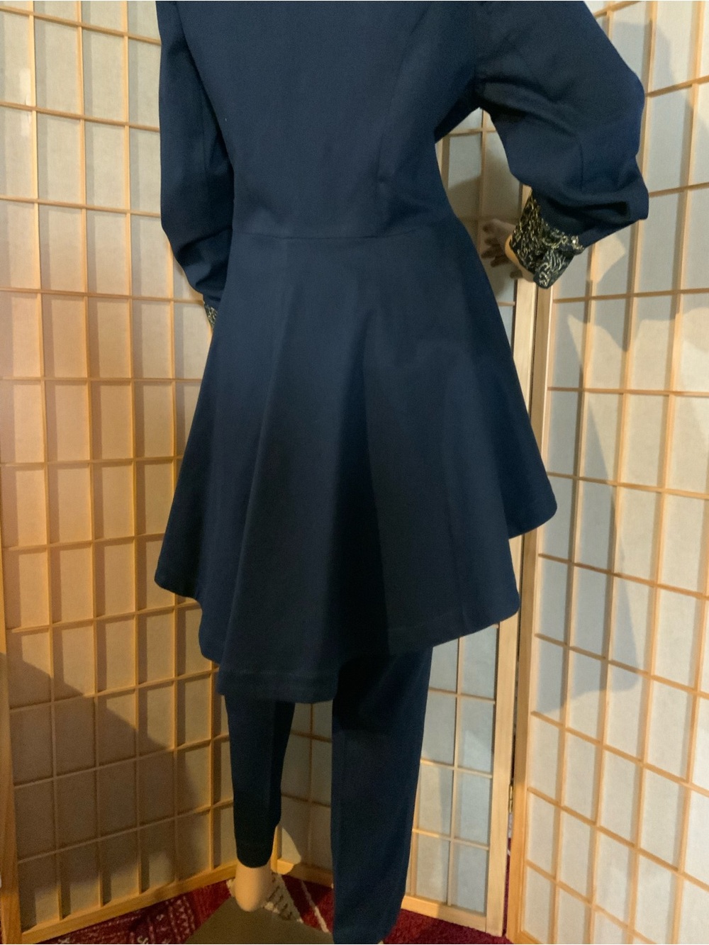 NWT Navy Women's Two-Piece Pantsuit with Gold Embroidered Panel - Picture 11 of 13